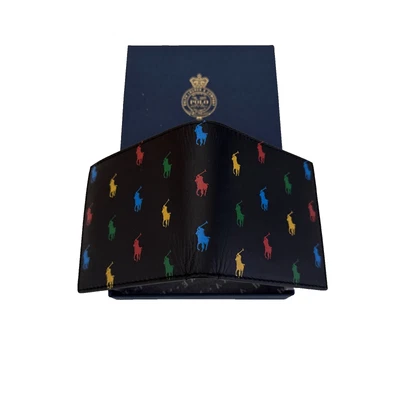 Polo Ralph Lauren Multi colour Pony Billfold Wallet Black calf leather.