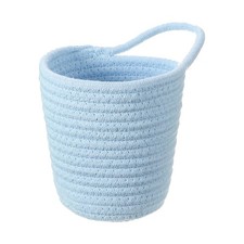 Blue Small Cotton Rope Woven Storage Basket, Round with Handle, 5.6x5.6"