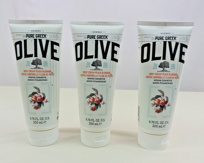 Lot of 3 KORRES Pure Greek Olive Body Cream Peach Blossom, 6.76 fl oz. **New**