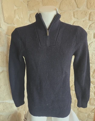 Pull bleu col camionneur Biarritz avec laine marque Sauvage Poésie (tro) - Photo 1/4