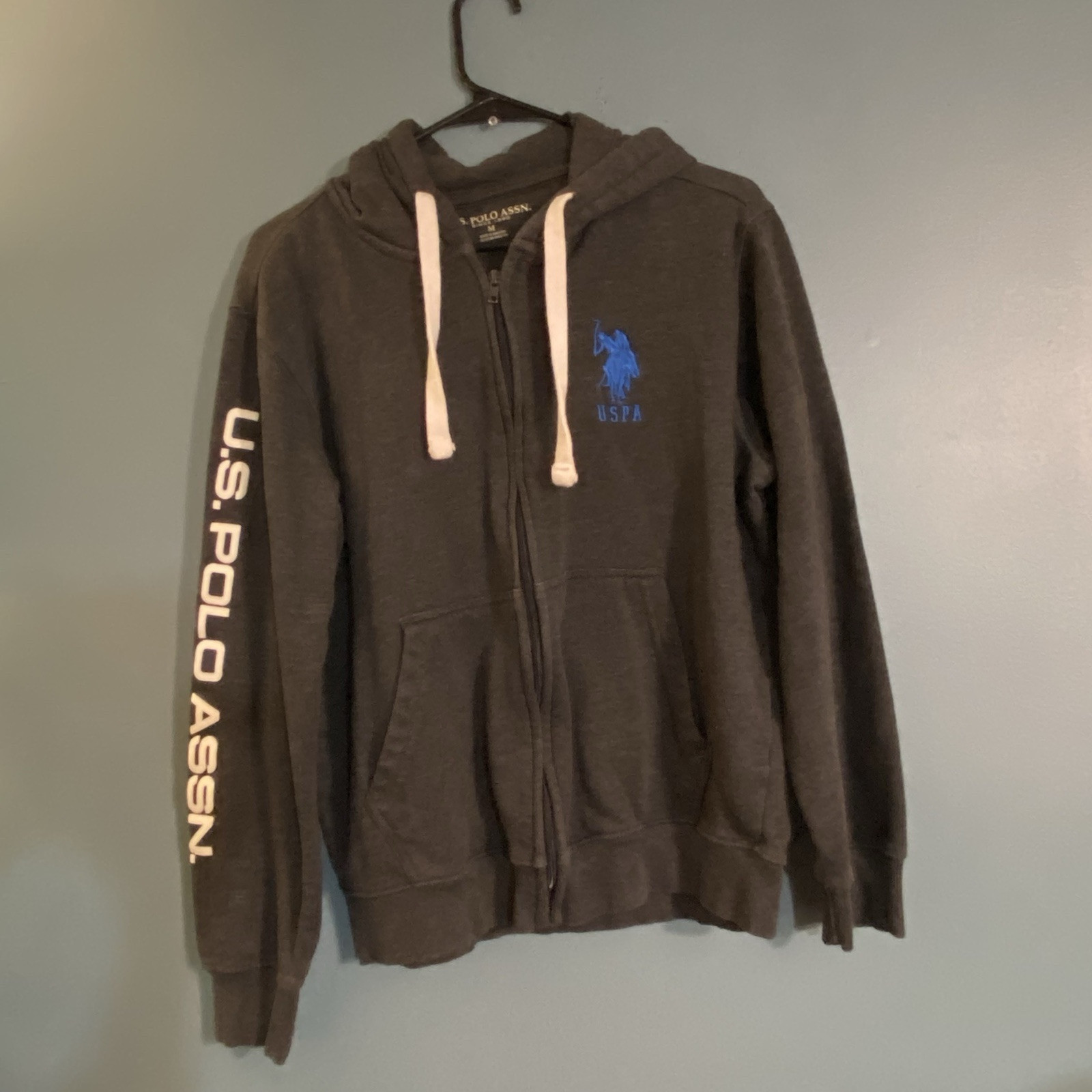 US POLO ASSOCIATION USPA Medium Mens Gray Fleece Jacket Sweatshirt Zip Big Pony