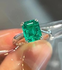 2.10Ct Emerald Cut Natural Emerald Solitaire Wedding Ring 14K White Gold