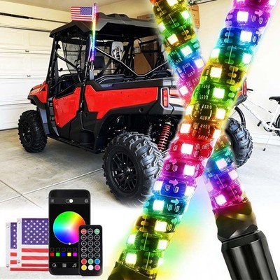 2ft/3ft/4ft RGB Spiral LED Whip Light Antenna Flag For Honda Pioneer 1000 1000-5