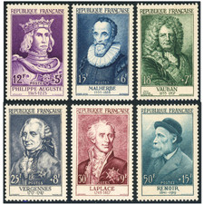 FRANCE SÉRIE CÉLÉBRITÉS N°1027/1032 TIMBRES NEUFS** ANNÉE 1955 SUPERBE QUALITÉ