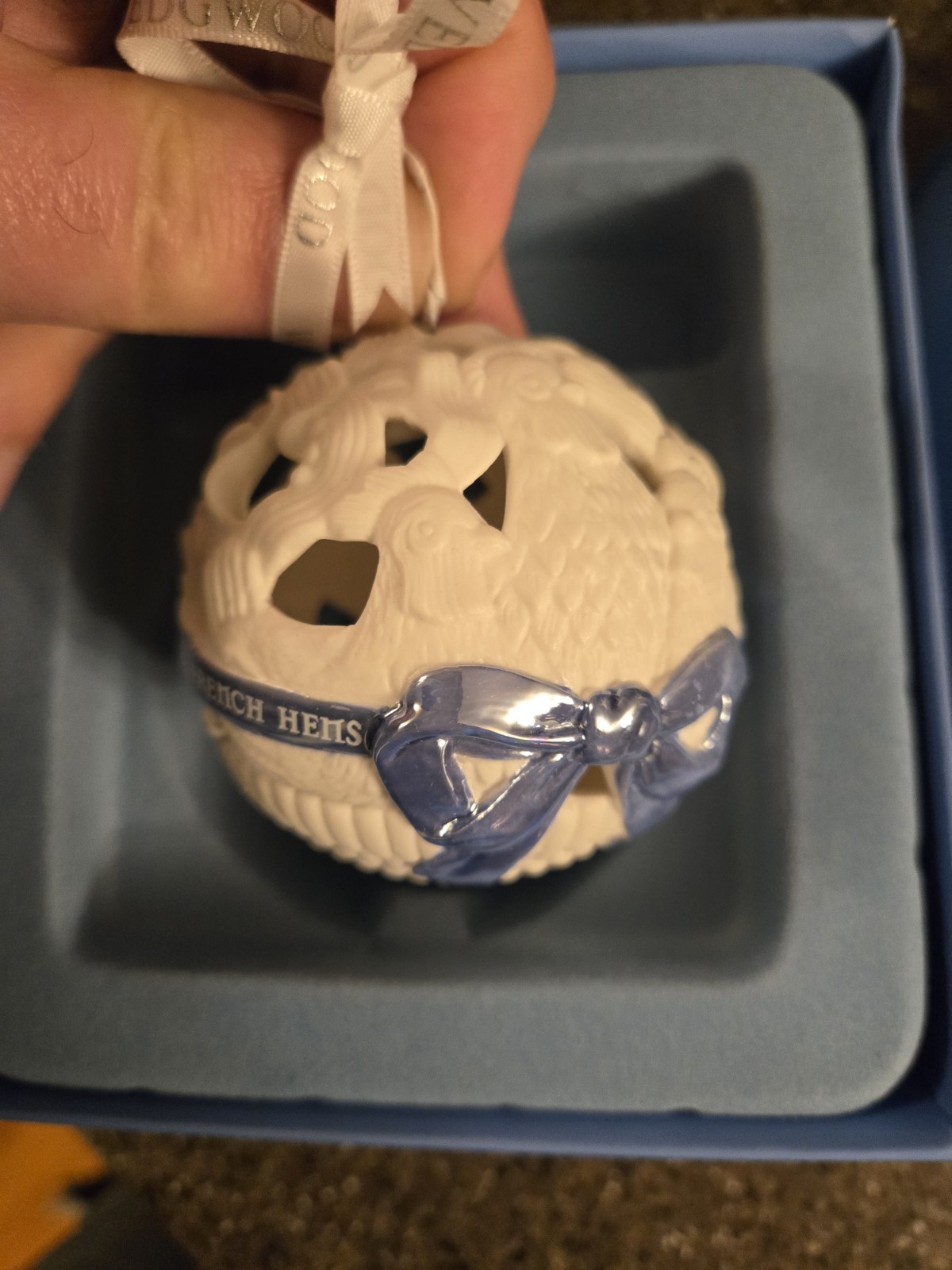 Wedgwood Jasperware 12 Days Of Christmas Ornament Three French Hens with Box 3rd