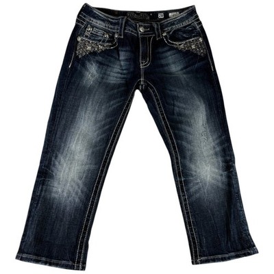 Miss Me Cuffed Capri Jeans Womens 28 Blue Denim Cotton Embellished Flap Pockets