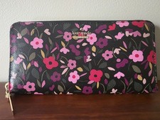 Kate Spade New York Cameron Street BOHO Floral Wallet Change Purse Clutch Black 