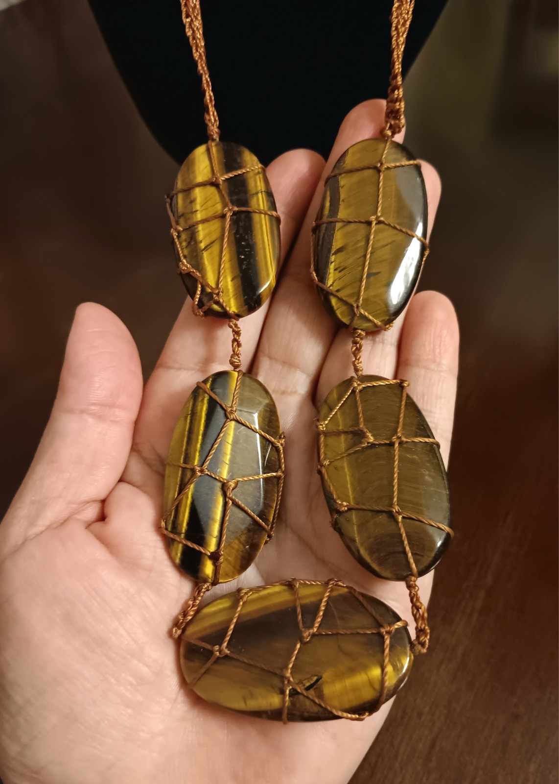 😍 Amber Brown Tiger Eye Stone Statement  Necklac… - image 4