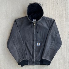 Carhartt J03 BLK black hooded work wear jacket Medium