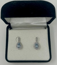 Natural Aquamarine & Diamond Halo Drop Earrin...