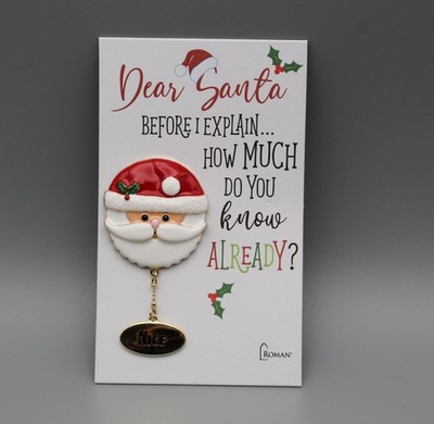 ROMAN 2.58''H Dear Santa How Much Do You Know? 18k Gold Finish Enamel Pin #12826