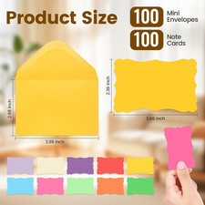 100 Pack Mini Cards with Envelopes, Small Colorful Blank Note Cards with Self...