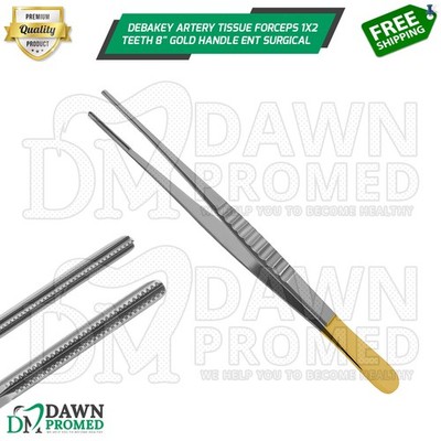 Debakey Artery Tissue Forceps 1x2 Teeth 8'' Gold Handle ENT Surgical Instruments