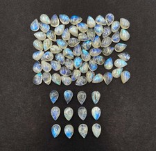 Natural Rainbow Moonstone Pear Cabochon Loose Gemstone Lot 49 Pcs 7 10 MM 100 CT