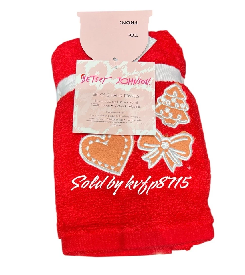 Betsey Johnson 2 Piezas Toallas de Mano Navidad Rojo Pan de Jengibre Galleta Diseño Nuevo con Etiquetas Foto 2 de 4