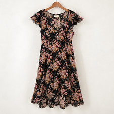 Denim & Supply Ralph Lauren Floral Dress Women 6 Black Pink Ruffle High Low Mini
