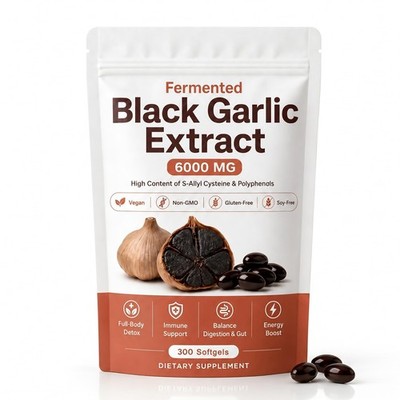 Fermented Black Garlic Extract, Natural Black Garlic Capsules, Odorless Garli...