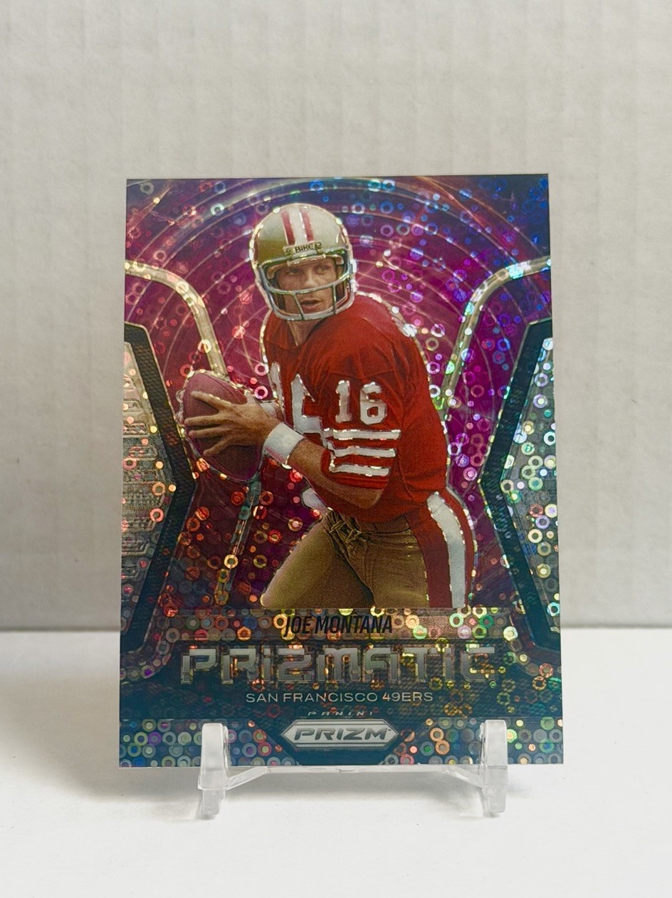 Joe Montana #5 Football Cards 2025 Panini Prizm Prizmatic trading card — raw and PSA graded price guide