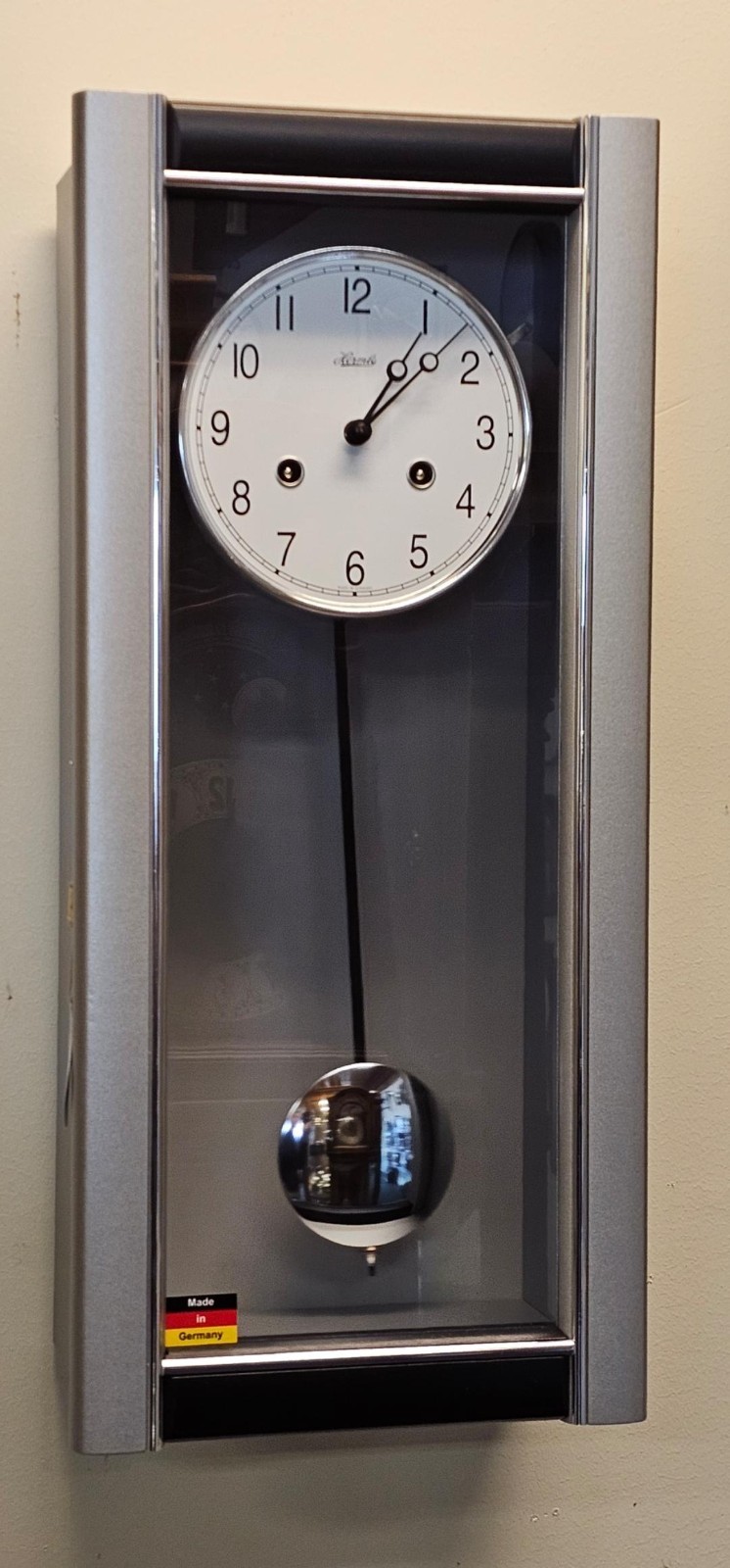 Hermle Gavin Comtemporary Wall Clock in Silver Finish Key Wind 71003 L10141