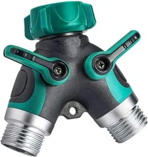 2 Way Garden Hose Splitter Heavy Duty Y Connector with 2 Valves + Washers 