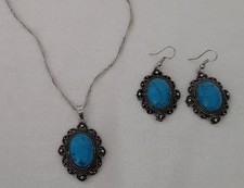 Southwest Faux Turquoise Necklace Earrings Set