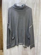 We The Free Gray Knit Cowl Neck Oversized Pullover Sweater Pockets L