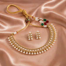 Indian Bollywood Gold Plated Kundan Choker Bridal Necklace Earrings Jewelry Set