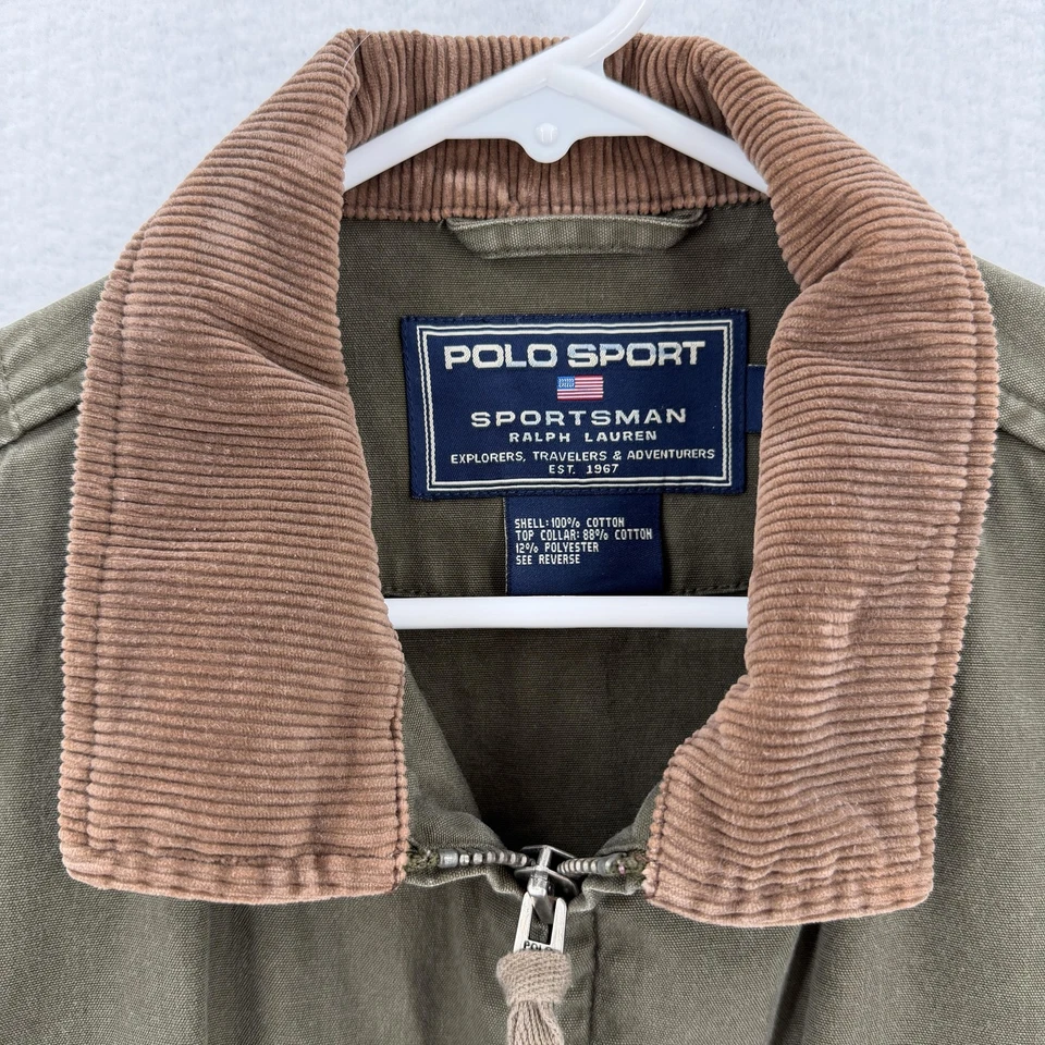 Vintage Polo Sport Sportsman Jacket Mens XL Green Corduroy Collar Zip Hunter 90s - Image 3 of 4