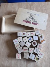 Pottery Barn Kids Wooden Alphabet Blocks Set of 26 Baby Toddler Toy Animals, Box