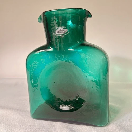 Iconic Blenko Teal Green  Blue Glass Double Spout Water Pitcher No. 384 Vintage