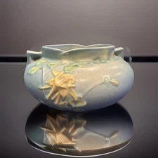 Roseville Columbine Frost Blue 4”  VTG 1940’s Jardiniere Pottery Planter 655-4