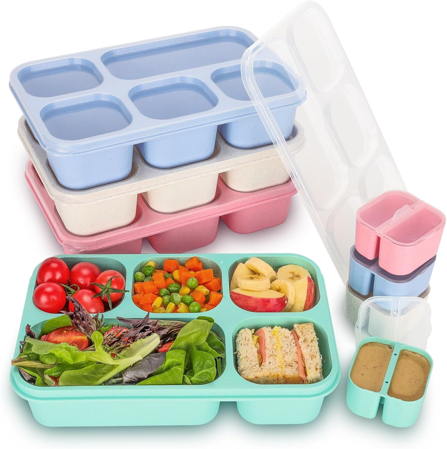 Adult, 4 Pack 5 Compartments Meal Prep Container Reusable Food Storage