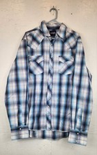 Wrangler Men Blue Plaid Button Down Long Sleeve Pearl Snap Shirt Size XL