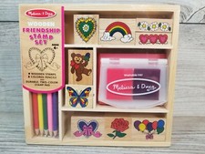 Melissa  Doug Wooden Friendship Stamp Set w/ 2 Color Stamp Pad 9 Stamps Pencils