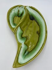 VTG Mid Century Pottery California Santa Anita Ware R-17 Green Leaf Serving Dish