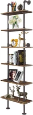6-Tier Pipe Shelves, 82 Inch Wall-Mounted Bookshelf with Sturdy Metal Frame, Mul