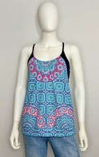 Athleta Fiji Blousy Swim Tankini Top Womens 36 B/C Blue Pink White Shelf Bra
