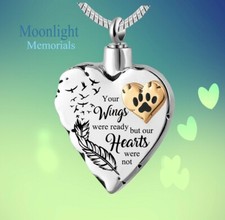 New Paw Your Wings Ready Heart Urn Cremation Pendant Ashes Memorial Necklace