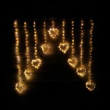 Image of Premier 303 Warm White Micro Wire LED Heart Window Curtain Christmas Lights 1.2m
