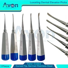 Curved Tip Luxating Dental Extraction Elevator, Blue Handle, German Steel - 1pc