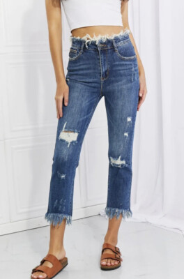 RISEN Full Size Undone Chic Straight Leg Jeans 27/5