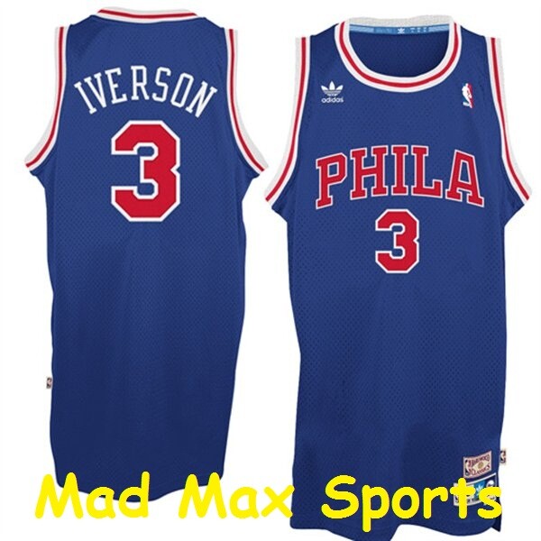 バスケット ユニフォーム アイバーソン 2XL IVERSON  76ers ALLEN IVERSON Philadelphia 76ERS Road Blue HWC Throwback