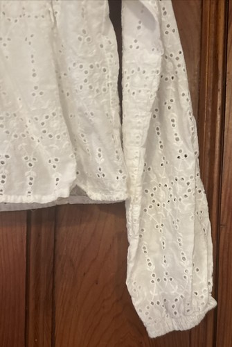 Carter’s Eyelet Shirred White Top Ruffle U-Neck Size 7 Balloon Sleeve Lined - Picture 5 of 14