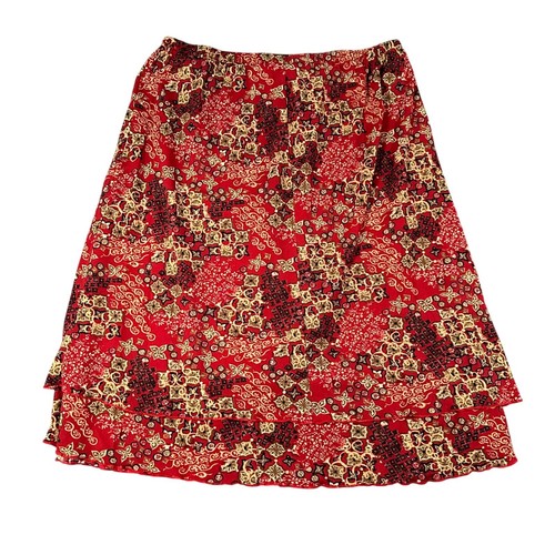 Vtg George Womens 14W/16W Red Print Pull On Layered Midi Skirt Nylon Polyester - Picture 9 of 9