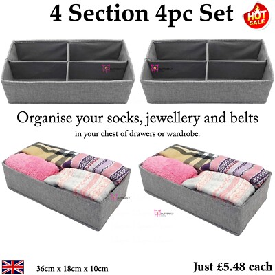 4 Abschnitt Schublade Organizer Aufbewahrungsbox Ordnung Socken BH Krawatten Schub Teiler 4 Stck Set