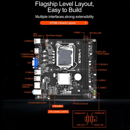 B75M-I Motherboard LGA 1155 Support 2*DDR3 USB3.0 SATA3 NVME NGFF Bluetooth - Imagen 2 de 17