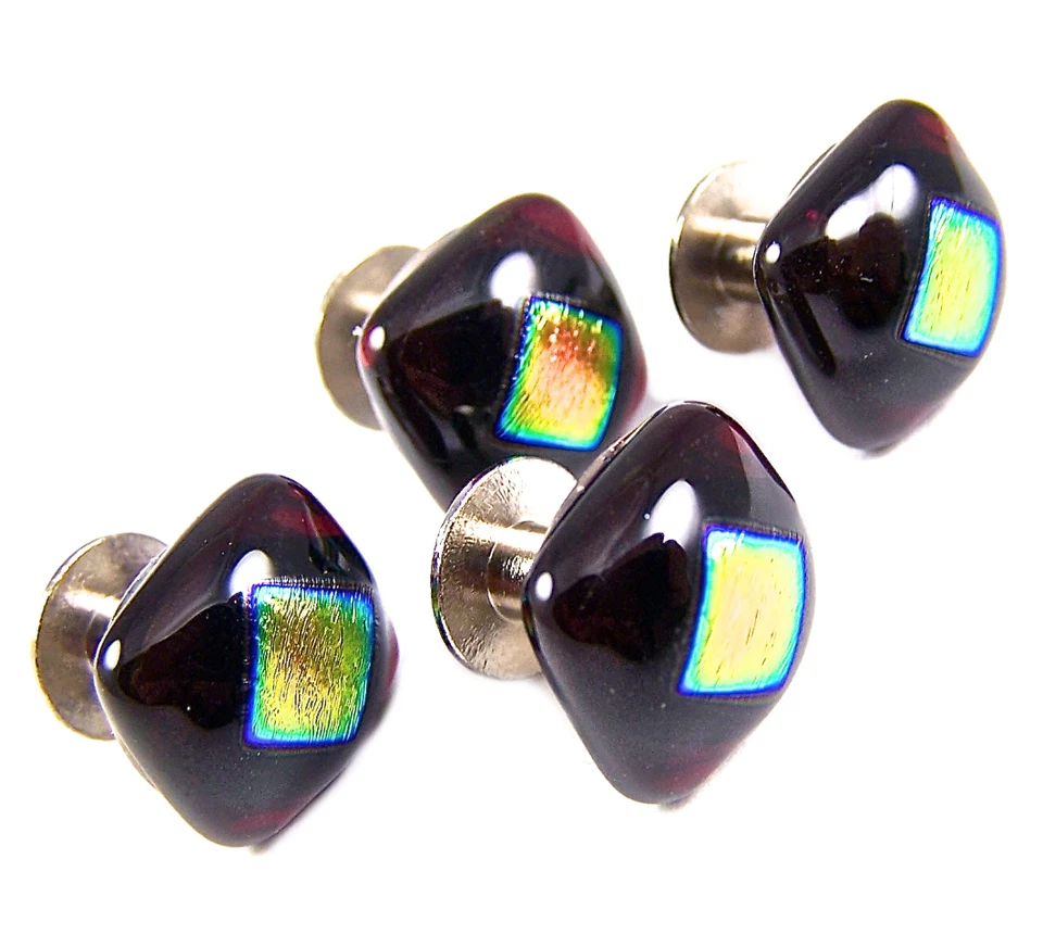 VIDRIO DICROICO Gemelos Esmoquin Tachuelas Rojo Dorado Rosa Para Hombres Uso Formal Conjunto de Esmoquin Foto 3 de 4