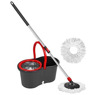 Bodenwischer Eimer Set 360° Magic Spin Stahl drehbar mit 2 Mikrofaser Trockenköpfen