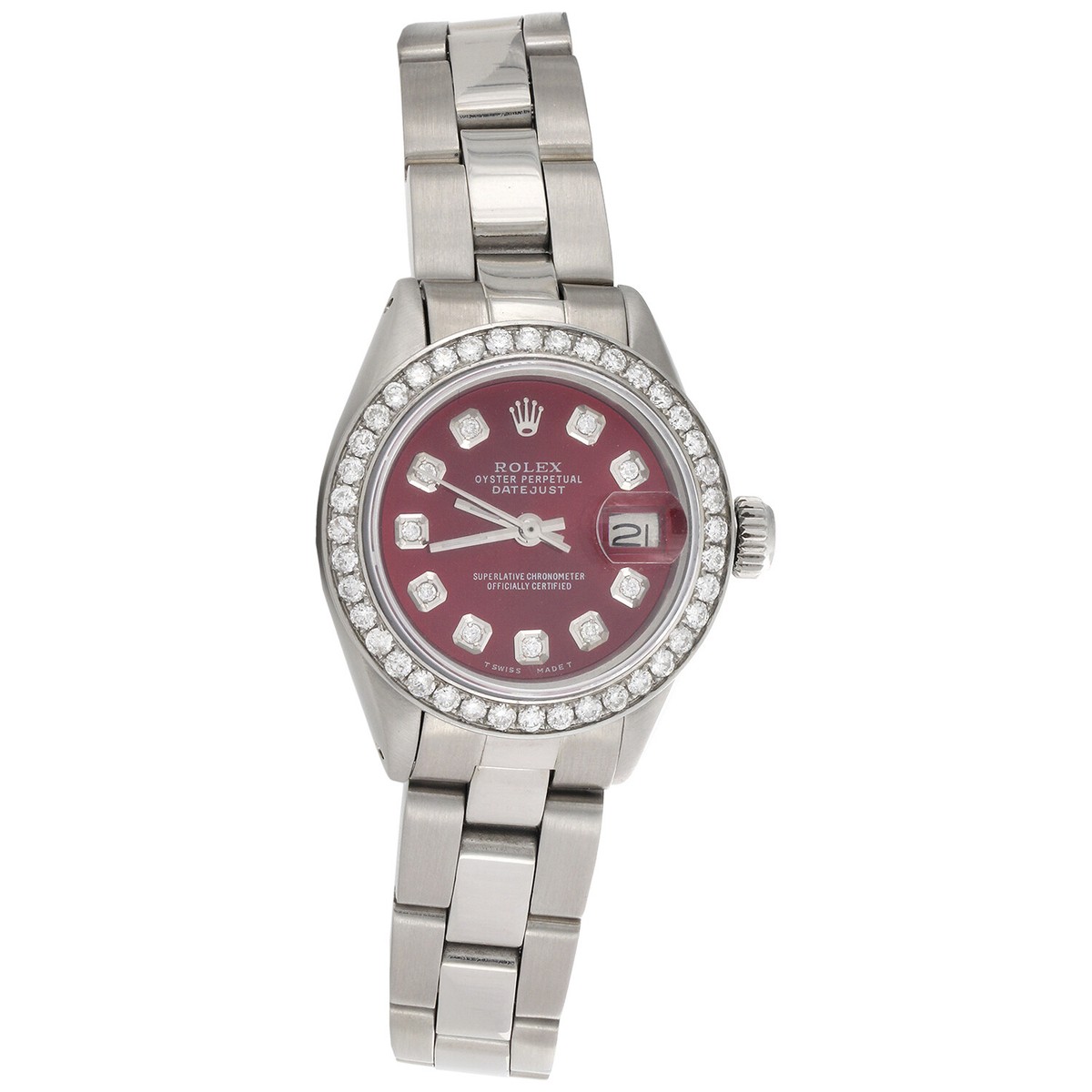 Womens 69173 Rolex DateJust 26mm Diamond Watch Red Dial Steel
