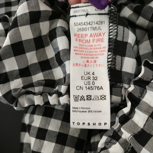 Topshop Crop Top Women Size 0P Black White Gingham Plaid Bell Sleeve NEW - Picture 6 of 7